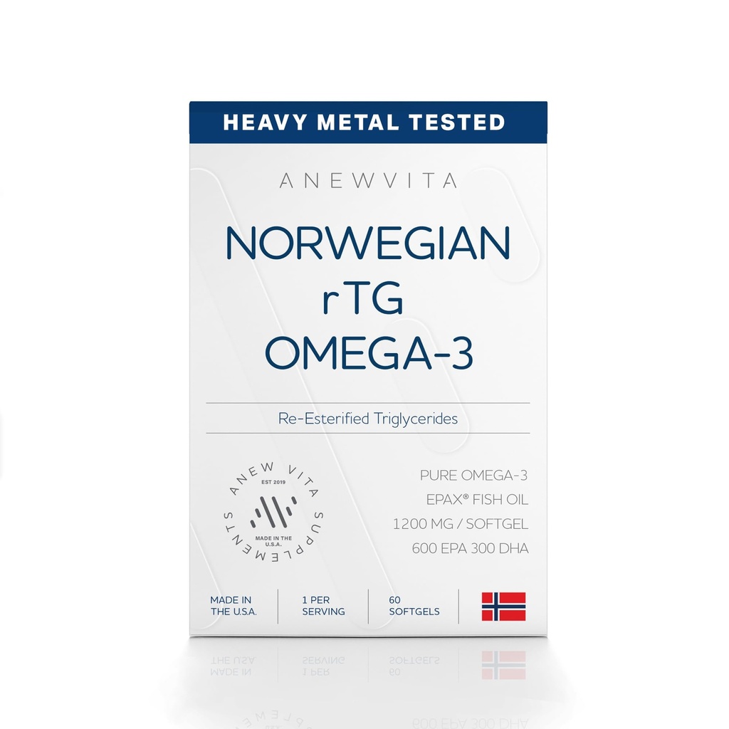 Norwegian rTG Omega 3 Fish Oil for Brain & Heart Boost, Triglycerid Fish Oil Omega 3 Supplements, 300 DHA 600 EPA Omega 3 Softgels Essential Mastné kyseliny pre oči, kožu a kĺby, 1200mg, 60 Servings