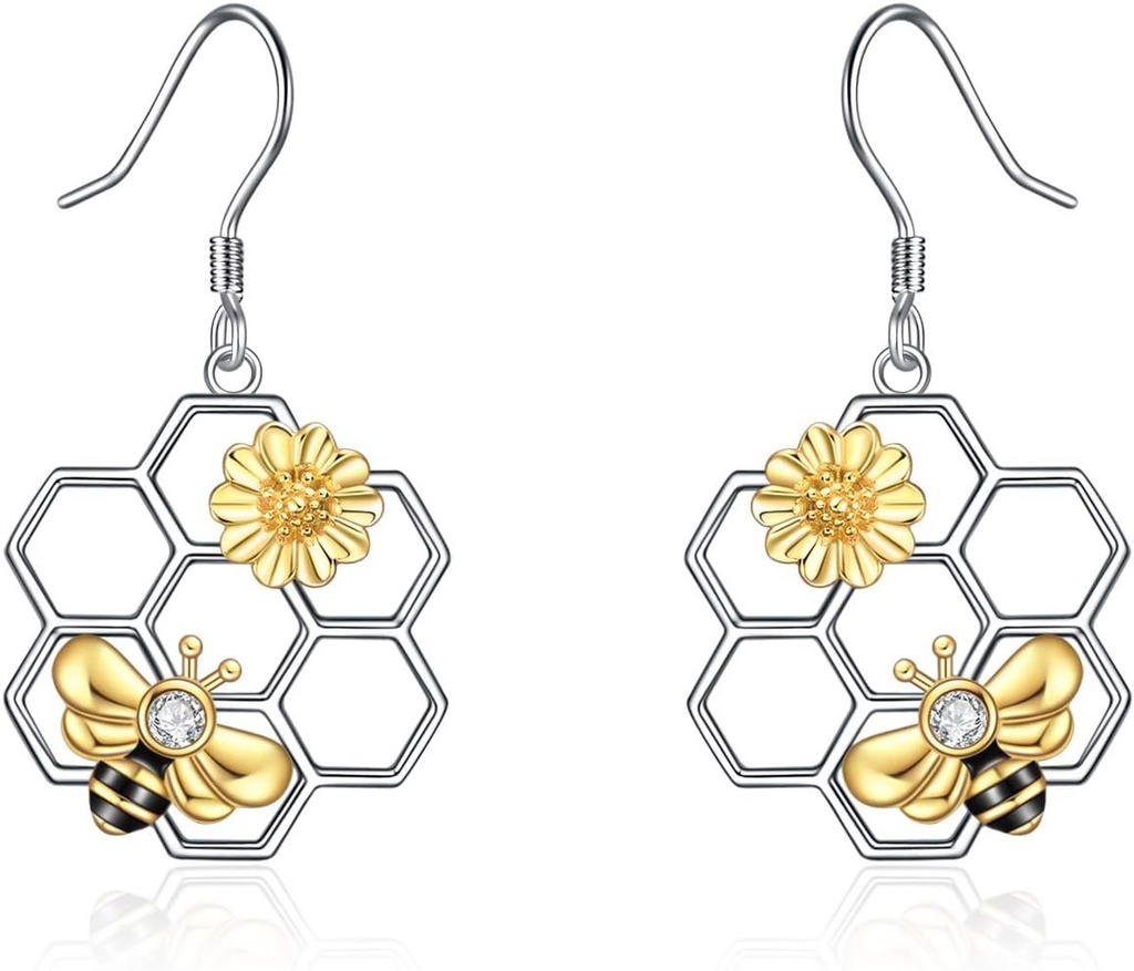 LUHE Bee náušnice pre ženy 925 Sterling Silver Bumble náušnice s medonosnou včelou medonosnou včelou Dangle darčeky pre ženy