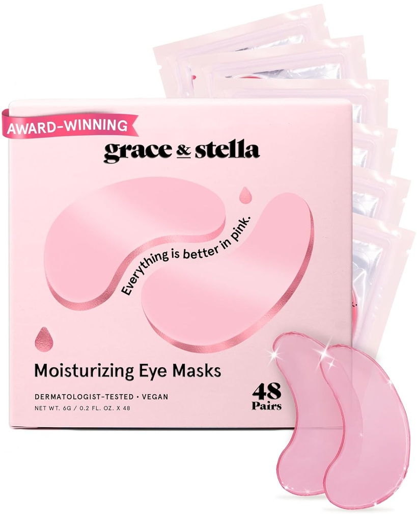 Grace & Stella Award Víťazstvo pod očnou maskou - Znížiť tmavé kruhy, opuchnuté oči, Undereye tašky, vrásky - Gél pod očami Patches - Dary pre priateľku - Vegan Cruelty-free Self Care (48 páry, ružové)