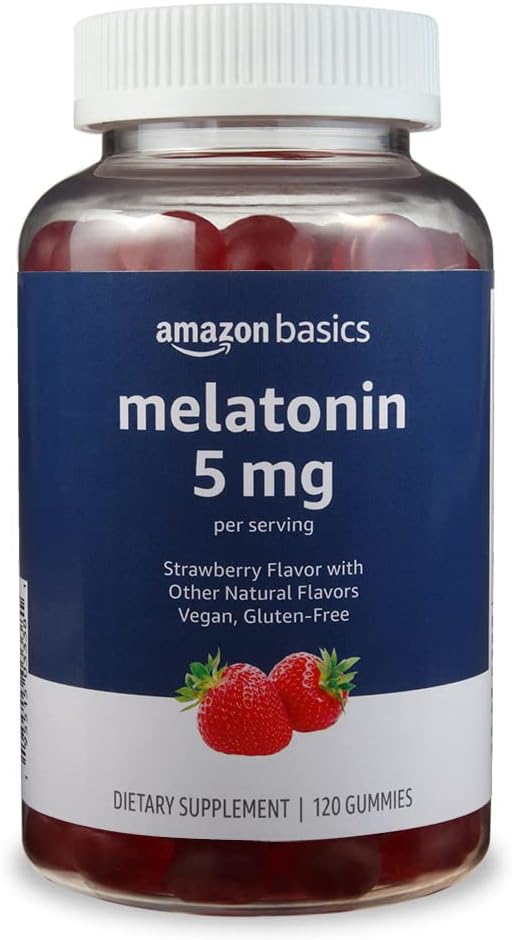 Základy Melatonín, Gummy na podporu spánku, Jahodová chuť, 5 mg, 120 Počet (predtým Solimo)
