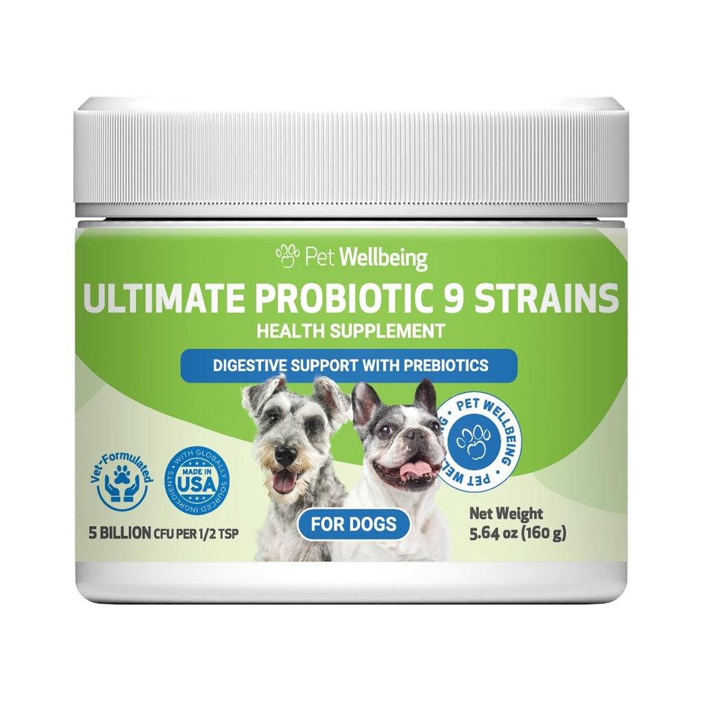 Pet Wellbeing - Ultimate Probiotic 9 Kmene pre mačky a psy - Prírodná podpora pre trávenie a močových ciest zdravie 160 Grams.