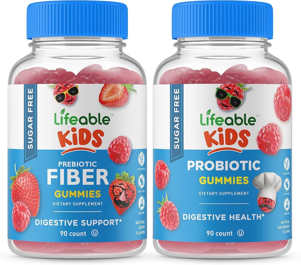 Životaschopný cukor bez preciotických vlákien deti + probiotické + prebiotické Fiber deti, Gumies Bundle - veľké ochutnávky, vitamínové doplnky, bez lepku, bez GMO, žuvacie Gummy