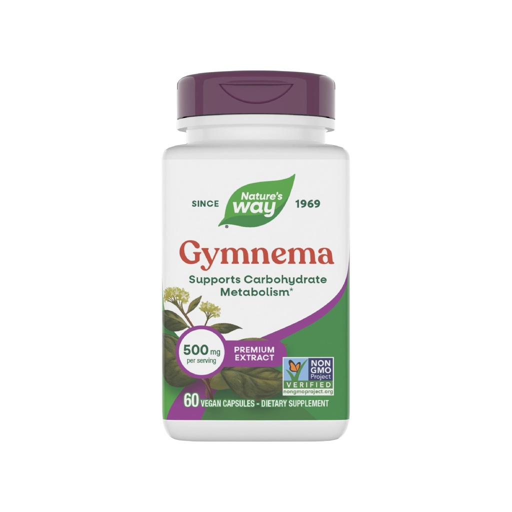 Nature's Way Gymnema Premium Extract, podporuje metabolizmus sacharidov*, 500 mg per Serving, Non-GMO Project Overené, 60 Vegan Capsules (Backaging May Vary)