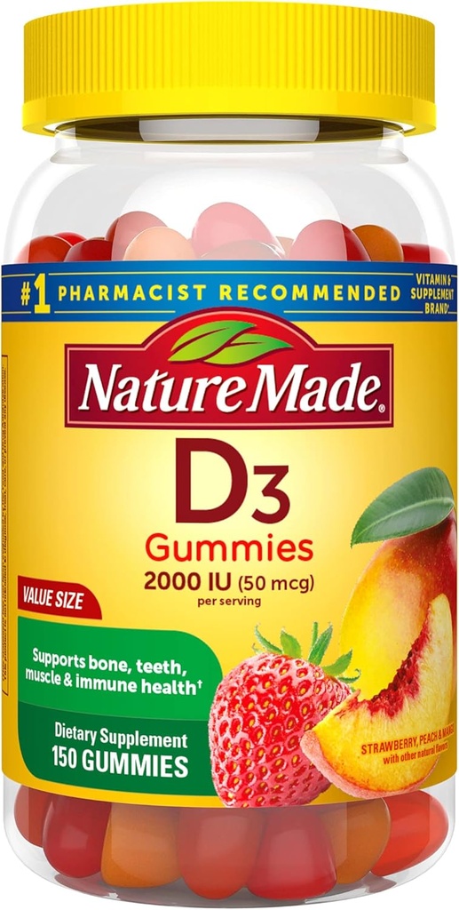 Prírodné vitamíny D3, 150 guličiek, vitamín D 2000 IU (50 μg), vitamín D Gumies pre dospelých pomáha podporovať imunitné zdravie, silné kosti a zuby, & svalová funkcia, 250% dennej hodnoty vitamínu D