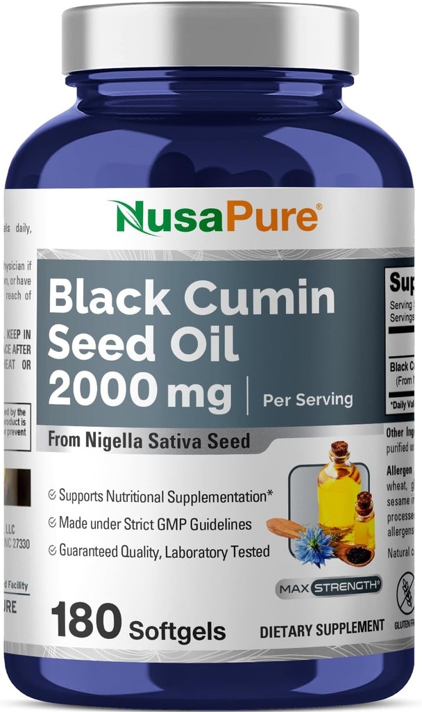 NusaPure Black Seed Oil 2000mg per Serving - 180 Softgel Caps (Non-GMO, Gluten-Free) Studená Nigella Sativa