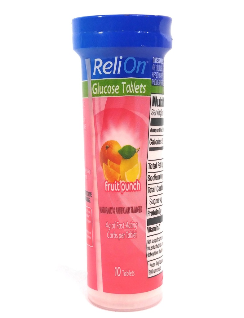 Relion Glukóza Ovocie Punch, 10 Tablety, On-The-Go Tube.