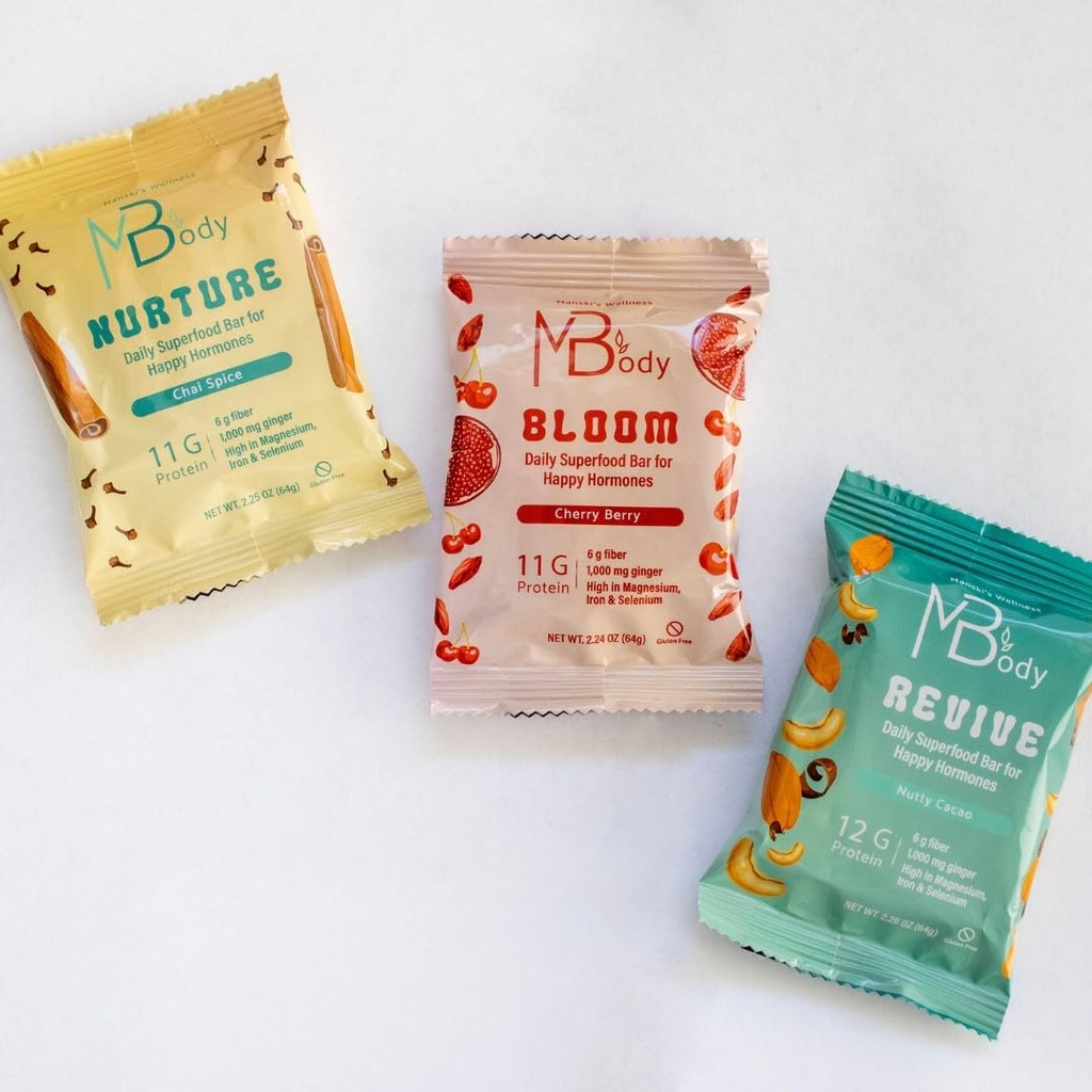 Happy Hormone Bary l Protein Cycle Syncing Bary s organickou zázvorou L Podporuje Hormone Balance l Podpora plodnosti, kvality vajec, PMS & Sperm zdravie (28 balení, Cyklus Sync Stack (5 chai korenie, 9 čerešňová bobule, 14 orechov Cacao)