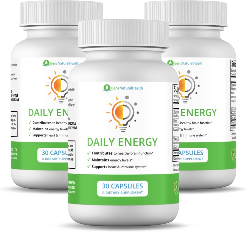 Ben 's Natural Health Daily Energy B- Vitamin Complex s TMG a zinkom pre prírodnú energiu, Stres, Focus & Immune Support, 30 Kapsule, 3 balenia