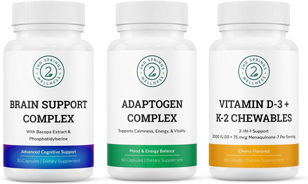 Vitalita & Mind Wellness Trio Bundle - komplex podpory mozgu, adaptogénny komplex a vitamín D3+K2