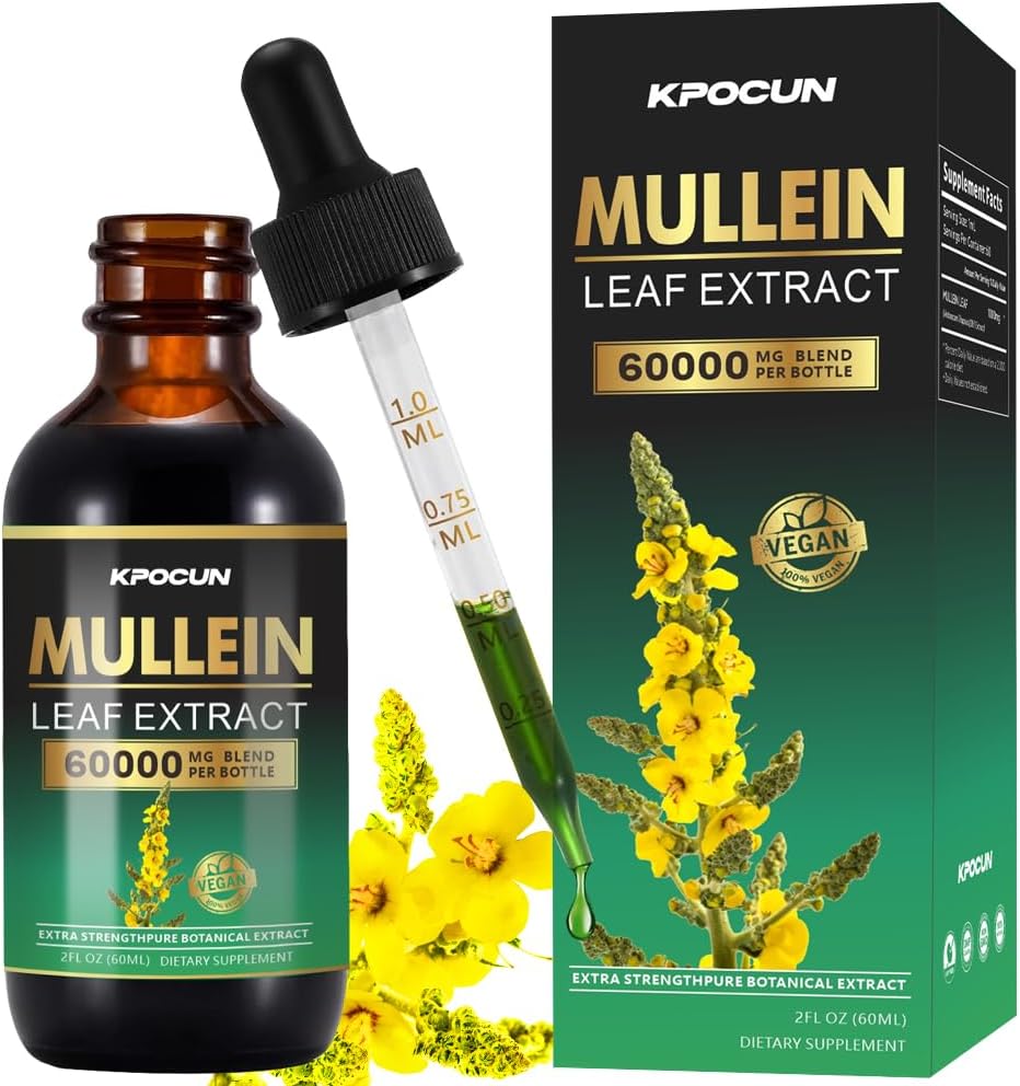 Mullein kvapky na pľúca - Pľúcne čistenie - List extrakt - Bylinné doplnky - Výkonný Mullein pre imunitnú podporu,Detox a podpora dýchania - 2 fl oz