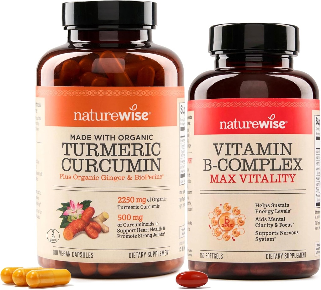NatureWise Curcumin Turmerica 2250mg & Vitamín B komplex pre ženy a mužov - 150 Softgels Cellular Energy Mental Clarity Support