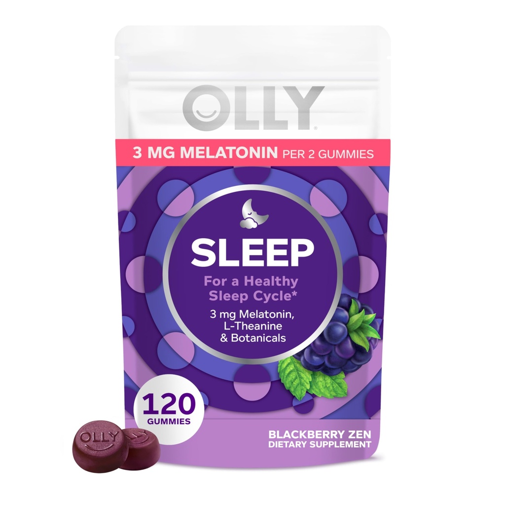 Olly sleep Gummy, 3 mg melatonínu, L-teanínu, harmančeka a citrónového balzamu, BlackBerry Flavor, 60 dní dodávky - 120 Počet