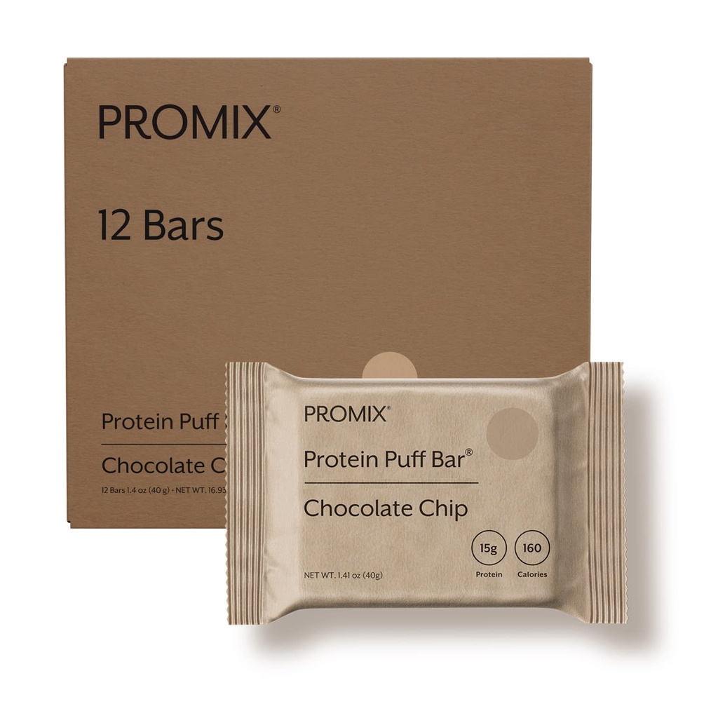 ProMix Nutrition Protein Puff Bary, 12-Pack - Čokoládové Chip - Marshmallow Crispy Treat - Skvelá chuť a zdravie na Go Snack - High Protein & Low Calorie - Non-GMO a bez lepidla, sója, a kukurica