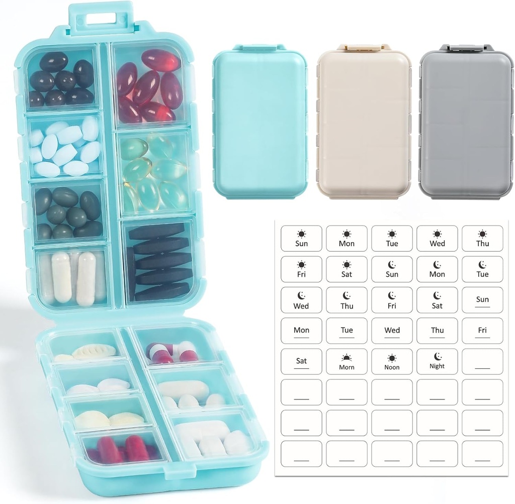 3 balenia, 14 GRIDS Travel Pill Organizátor box s labels - Travel Medicine prípad Kit - Pocket Daily Pharmacy Container - Travel Medical Holder Dispenser for Fish Oil Vitamín Supplement Storage