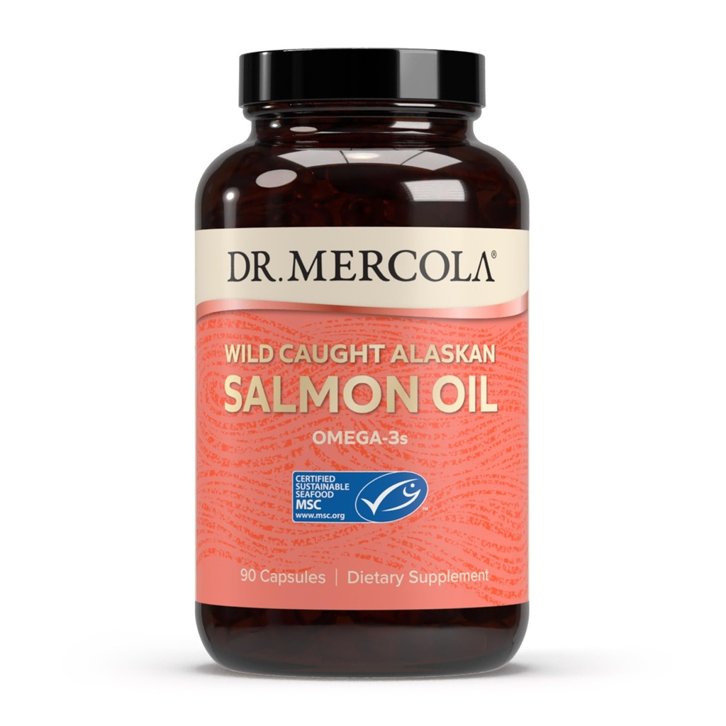 Dr. Mercola Wild Caught Aljašský lososí olej, 30 Servings (90 kapsule), Omega-3s, Diétny doplnok, podporuje zdravý mozog a kognitívne funkcie, non-GMO, MSC Certified