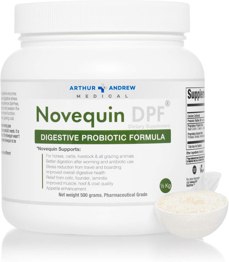 Arthur Andrew Medical, Novequin DPF, Digestive Probiotic Formula pre veľké zvieratá, Prebiotiká, probiotiká a enzýmy, non-GMO, 500 Grams