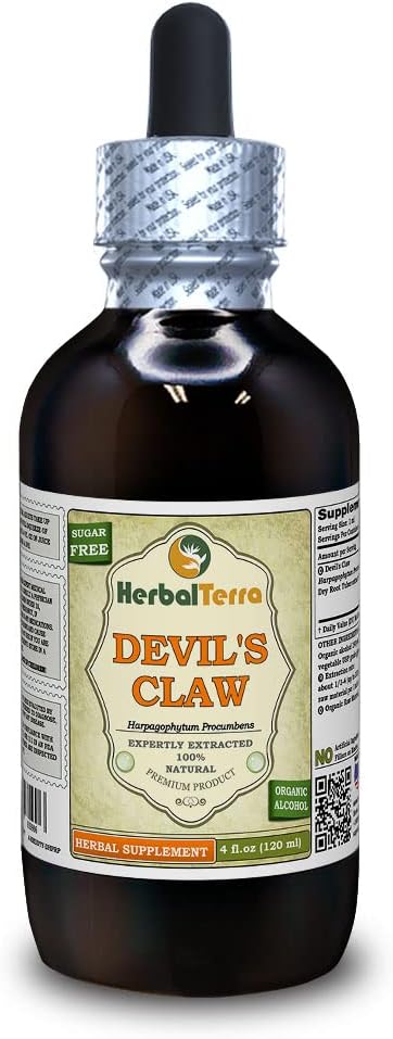Diablov šalát (Harpagophytum Procumbens) Tinktúra, Organicky vysušený koreňový tekutý extrakt (brand name: HerbalTerra, hrdo vyrobené v USA) 4 fl.oz (120 ml)