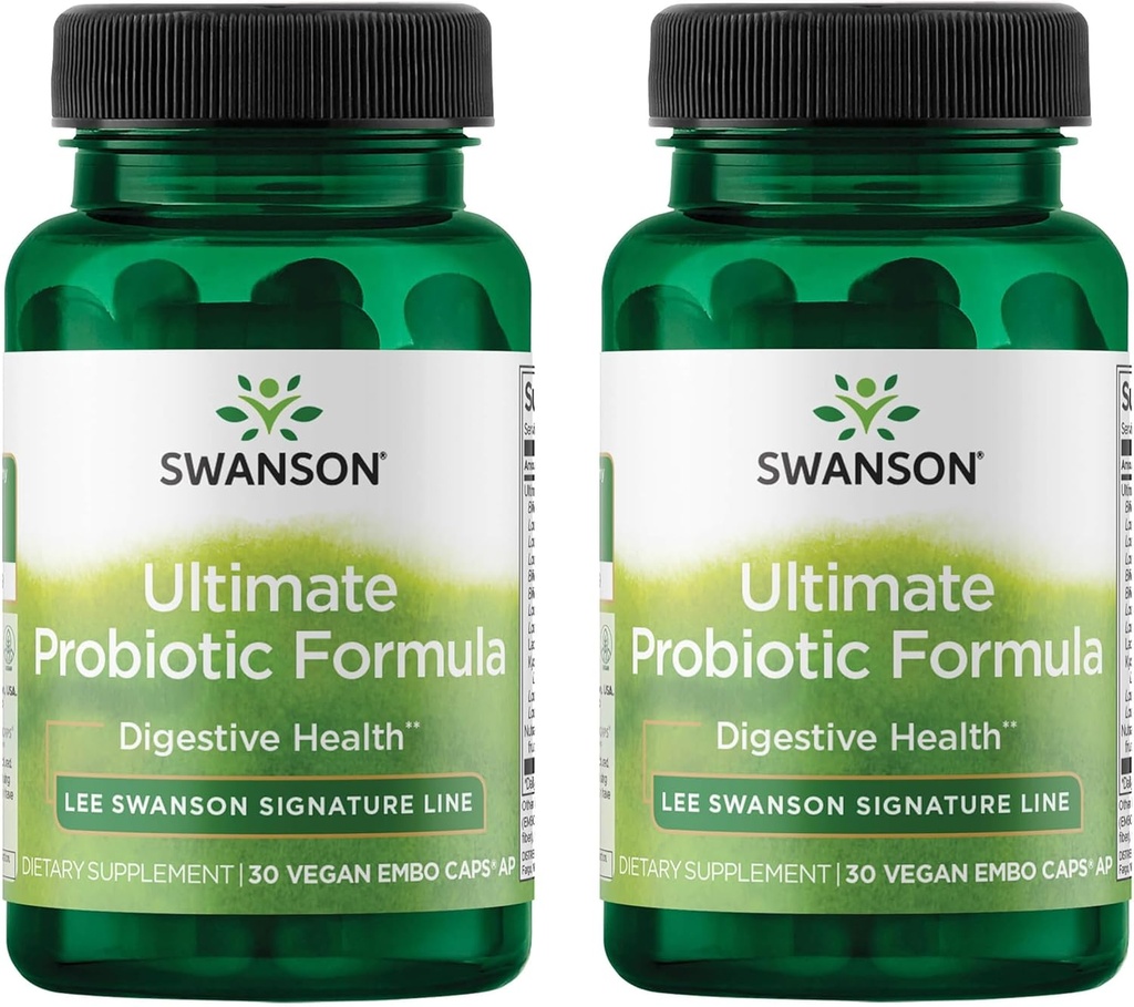 Swanson Ultimate Probiotic Formula Digestive Health Immune System Support 66 Billion CFU Prebiotic NutraFlora scFOS 30 DRcaps Veggie Capsules (Caps) (2 balenia)