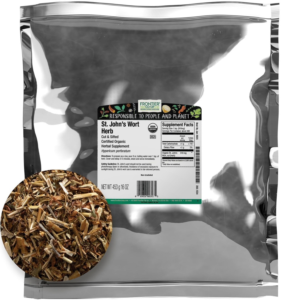 Frontier Co-Op Organic Cut and Sifted Saint John's Wort Herb 1lb - sušený Herb pre svätojánsky bodkovaný organický čaj alebo diy kapsule, olej, tinktúra, doplnok