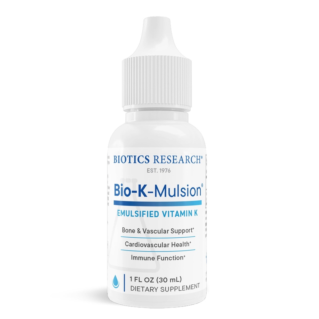 Biotics Research Bio Kulzu Tekutý vitamín K kvapky - 500 μg/S - Vitamín K1 fytonadión pre dospelých - VIT K doplnok - silné kosti, zdravie srdca, podpora zrážania krvi, 1 fl oz
