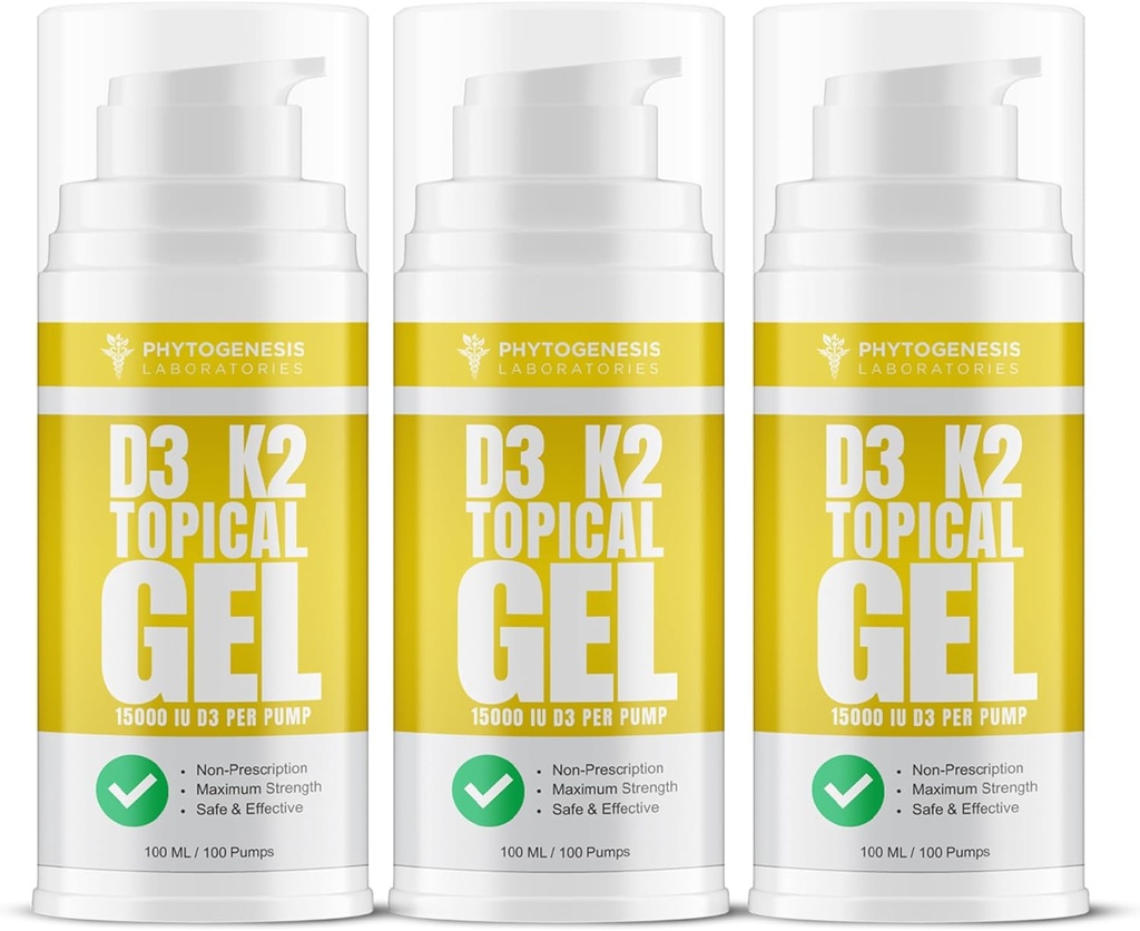 Vitamín D3 K2 Maximálna sila Topický gél - 15000+ IU na pumpu - Slnečný vitamín - podporuje zdravie kostí a kĺbov, imunitná podpora - jednomesačná dodávka