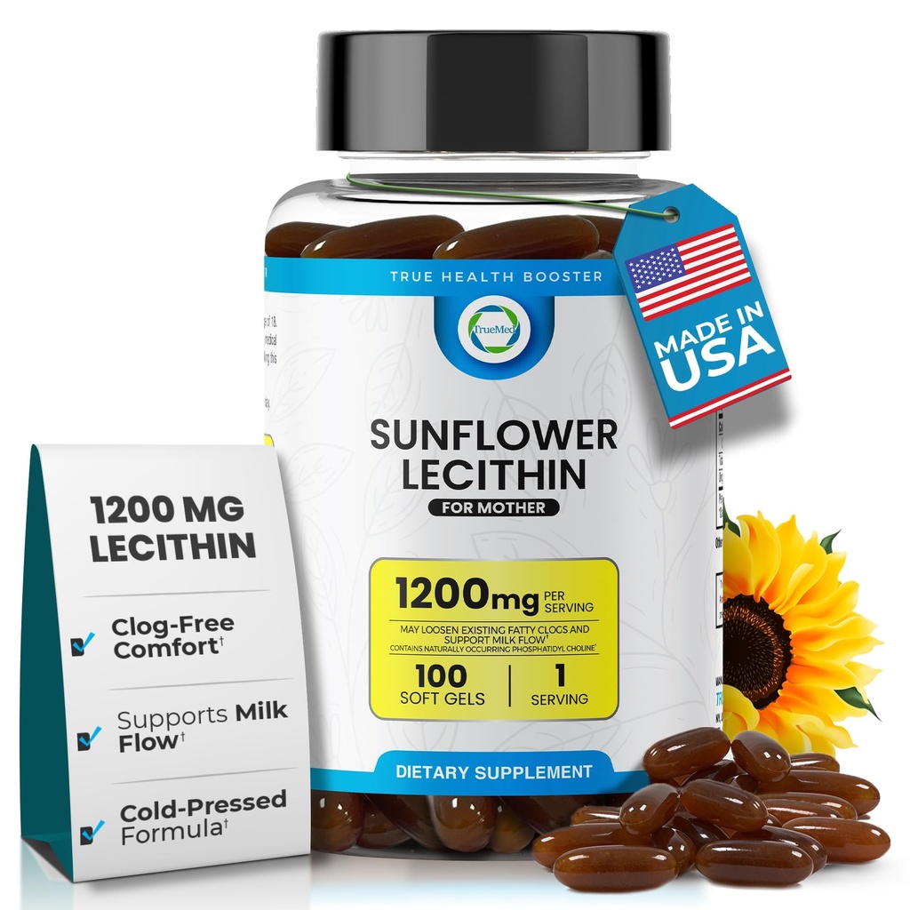 Slnečnicový lecitín 1200 mg, Mliečny tok, Soy-free & non-GMO podpora pre dojčenie mamičky odblokovať upchaté mlieko Ducts, mozog, Nerve & Pečeň zdravie, Fosfolipid-Rich pre matku 100 Softgel