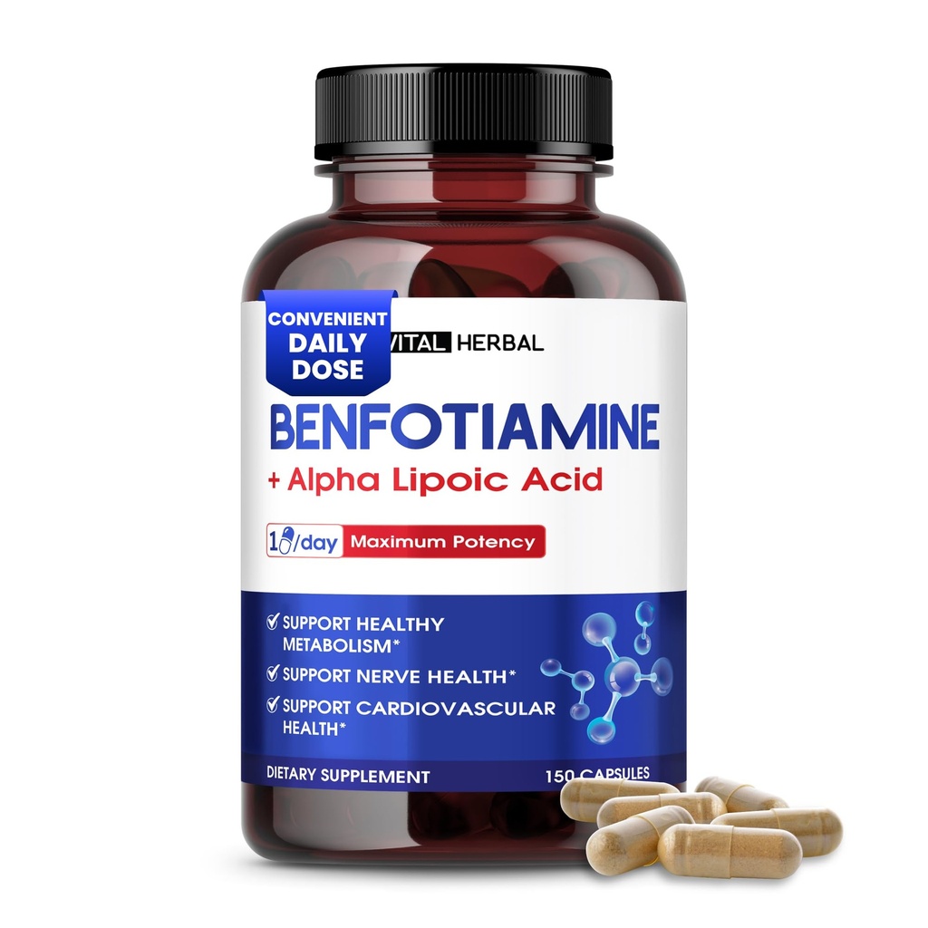 VITAL HERBAL Lipozomálne Benfotiamín s Alpha Lipoic Acid - Maximum Potency- Podpora zdravého metabolizmu - vyrobené v USA
