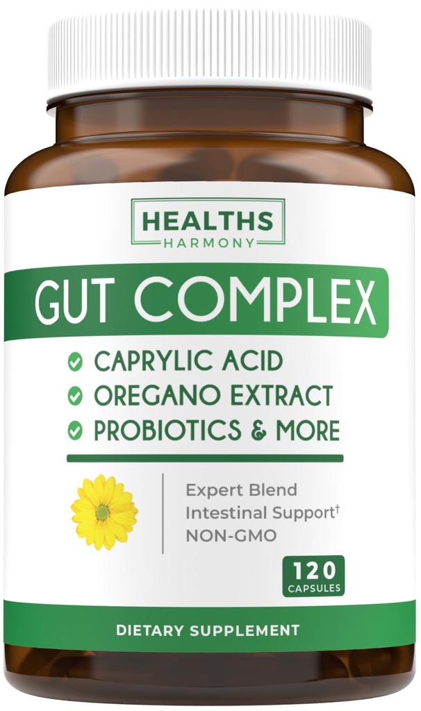 Candida Support (120 kapsúl) - Kyselina kaprylová, Oregano olej a probiotiká Pomoc udržať už normálne úrovne kvasiniek a Candida - Vegetariánska, non-GMO Intestinálne doplnok - Čistenie Gut (Žiadne tablety)