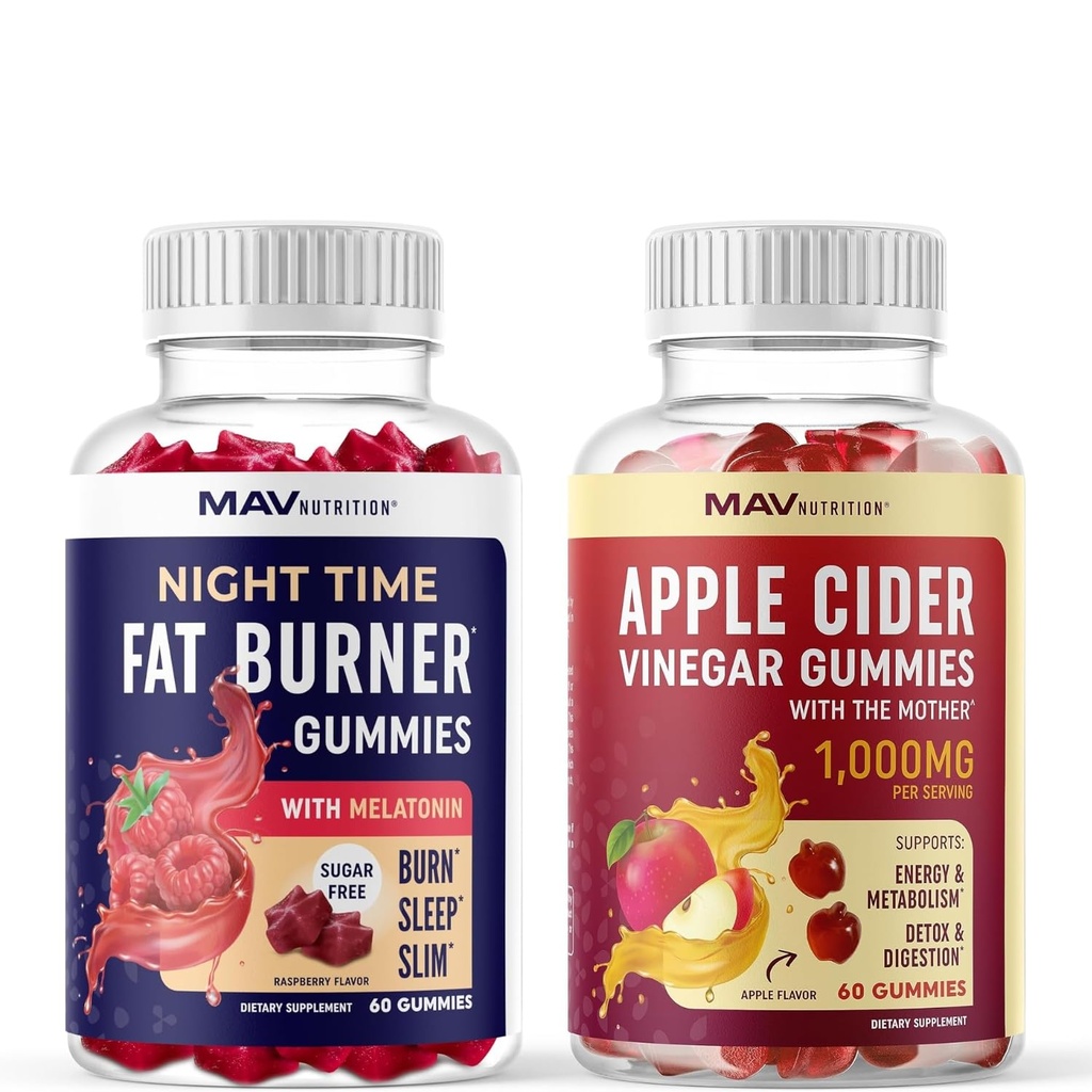 MAV NUTRITION Night Time Fat Burner Gumies and Apple Cider Ocogar Gummies 