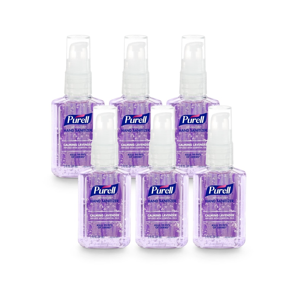 Purell Advanced Hand Sanitizer Gel Infundovaný s esenciálnymi olejmi, upokojujúce levandule, 2 fl oz Travel-Size Pumpa (Pack of 6), 3905-04-EC