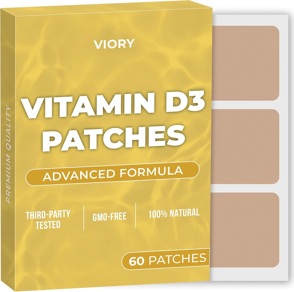 D3 Záplaty (Back of 60) - 100% Natural D Patch pre ženy a mužov - s vápnikom, horčíkom, K2 - Immune & Body Support - Rozšírená formula