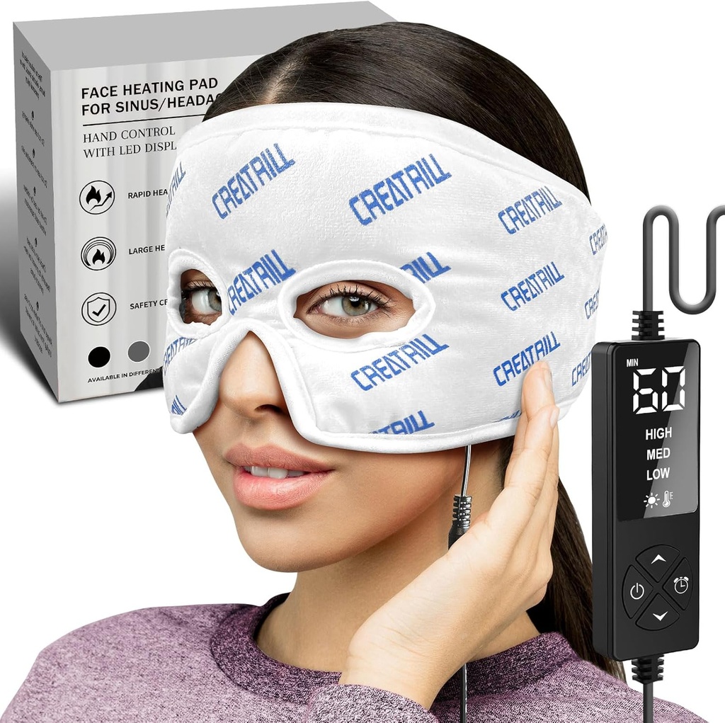 CREATRILL Vyhrievaný Sinus Relief Mask, Sinus Heating Pad for Face, Migréna Maska pre bolesť hlavy Relief
