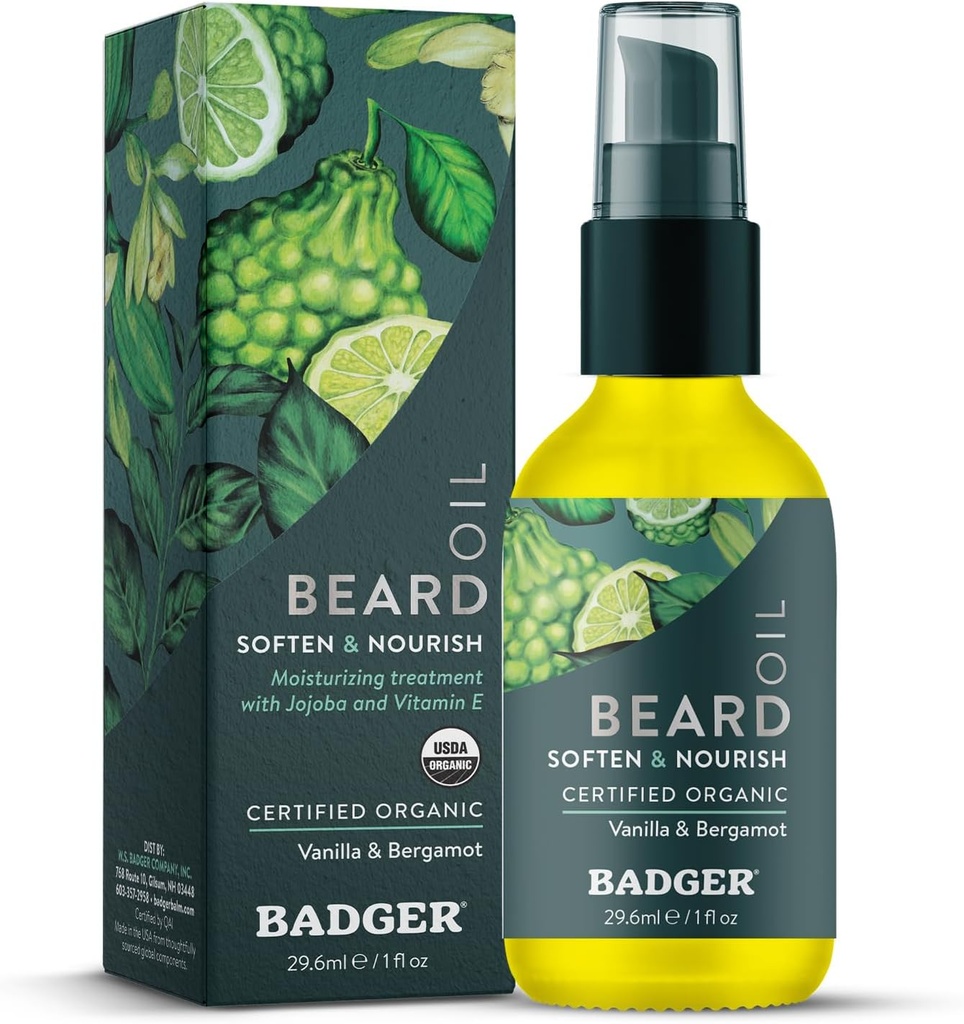 Jazvec medvedí olej, Babassu & Jojoba, Certified Organic, Premium Beard Conditioner, Medvedí olej pre suchú pleť, medvedí olej pre dlhé bedrá, tvárový vlas olej, 1 fl oz sklenená fľaša