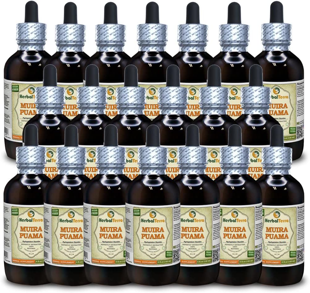 Muira Puama (Ptychopetalum Olacoides) Tincture, Organic Liquid Extract (Názov brand: HerbalTerra, hrdo vyrobené v USA) 20x4 fl.oz (20x120 ml)