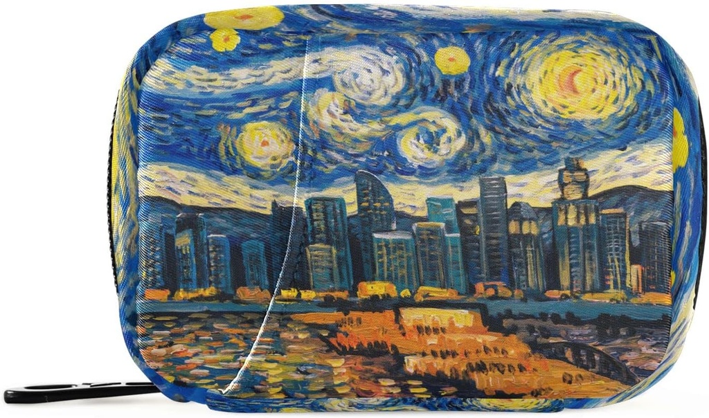 Pill Box 7 Deň Starry Night Sky City Pill Case Bag Cestovné pilulky Organizátor taška so zipsom Prenosné Týždenné puzdro Kompaktná veľkosť pre vitamín doplnok držiteľa