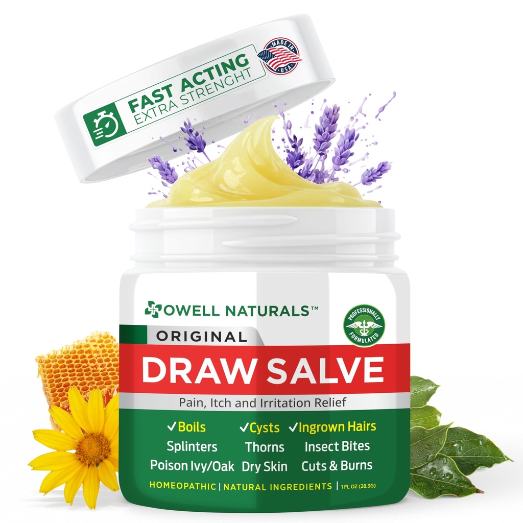 OWELL Naturals Drawing Salve Masť pre odstránenie kotla a cýst, hlboko zarastené vlasy, odstraňovač škvrniek, Bugg Spider Bites, Bee Sting, Mosquito Svrbenie, Jedovaté Ivy