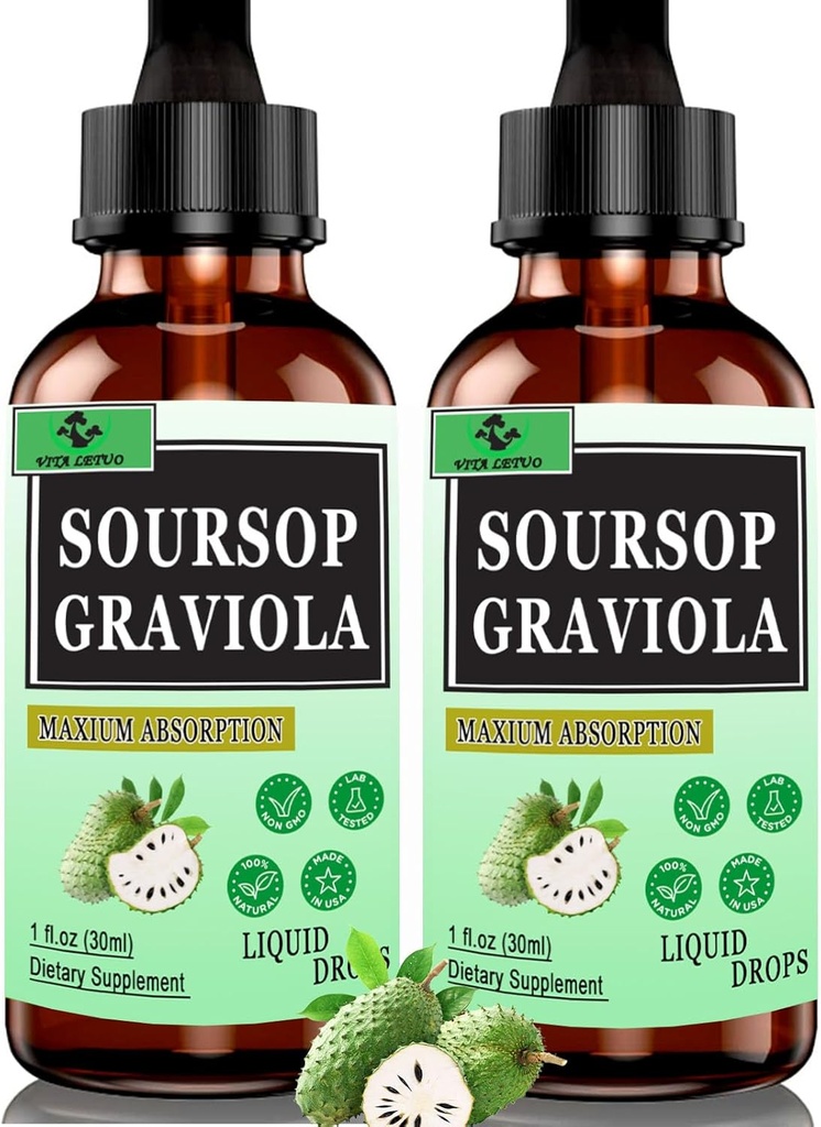 (2 balenia) Organic Soursop Liquid Drops, 2000mg Soursop Graviola Leaf Extract for Immune,Digestive Support & Antioxidant,Vegan Soursop Bitters Liquid for Women Men