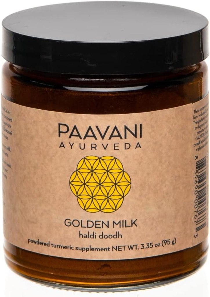 PAAVANI Ayurveda Golden Milk - Made in USA - Ayurvedic Turmeric & Ashwagandha Blend - Powdered Supplement - Haldi Doodh - 100% Organic - 38 Servings
