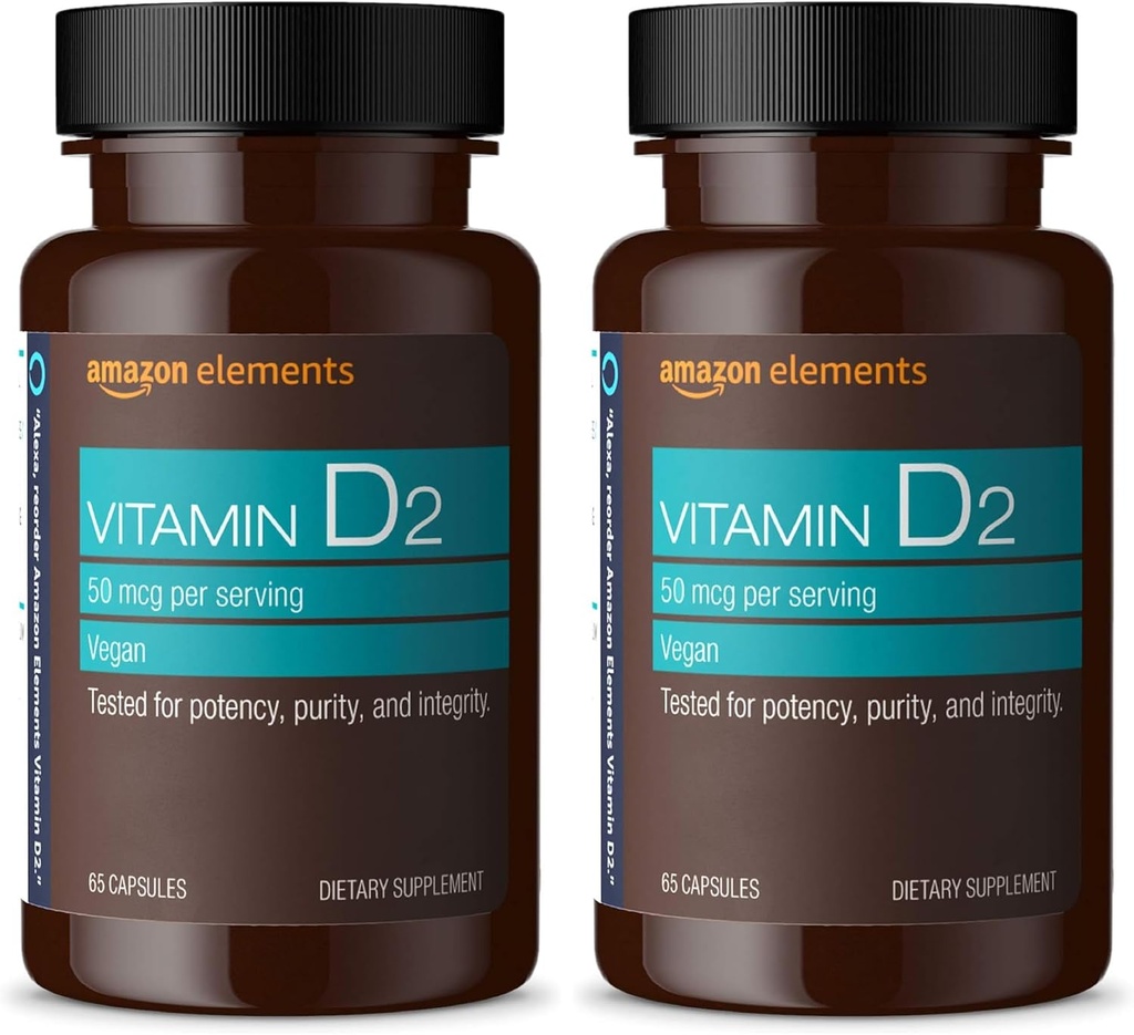 Prvky Vitamín D2 2000 IU, Vegan, 65 kapsúl, podporuje silné kosti a imunitné zdravie, 2 mesiace dodávky (Backaging May Vary) (Back of 2)