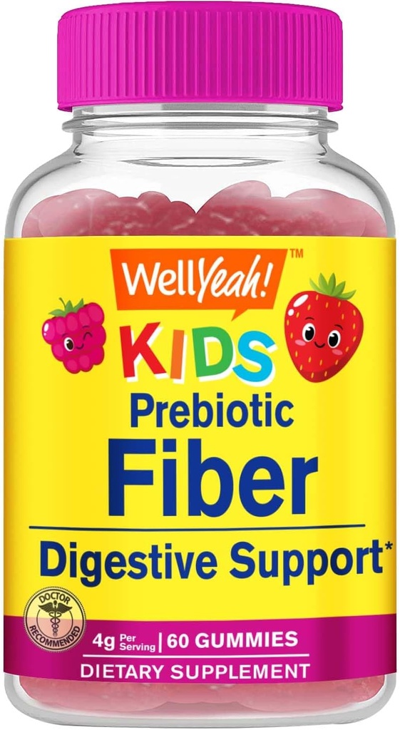 WellYeah Prebiotické Fiber Gummy pre deti - Podpora tráviaceho systému, Doporučené lekár - Vegan Friendly and Gluten-free, GMO Free - Yummy Berry Flavors - 60 Počet
