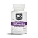 365 Každodenné hodnoty, B Complex Hi Potency w/ Bylinná podpora, 60 ot