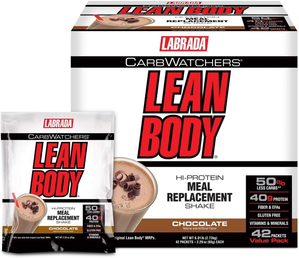 Labrada Carb Watchers Lean Body Hi-Protein Replacement Shake, Chocolate Ice Cream, 2.29 Ounce (Pack of 42)