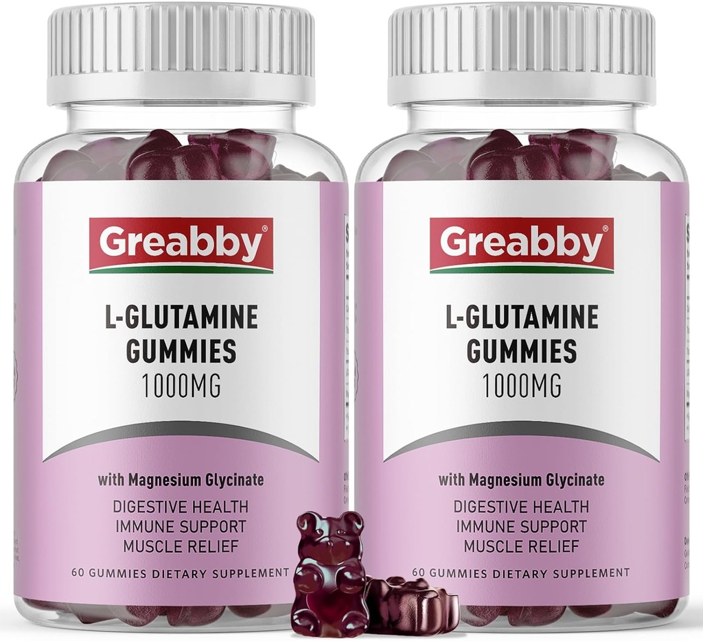 L glutamín 1000 mg Gummy - Svalová úľava a imunitná podpora, Aminokyseliny doplnok s horčíkom Glycinát, Vegan & non-GMO, bez lepidla (120 počet)