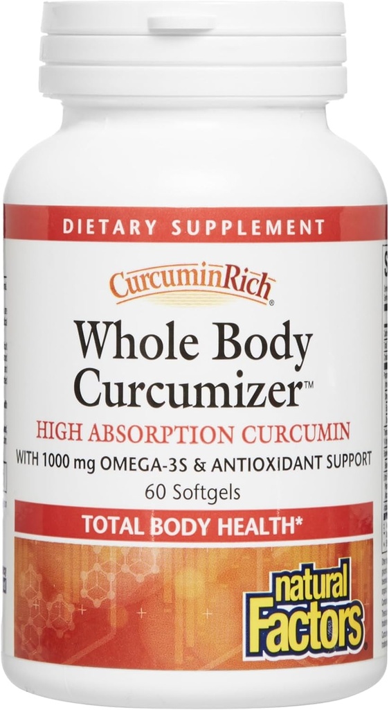 CurcuminRich celé telo Curcumizer podľa prírodných faktorov, podporuje zdravé srdce, kĺby, mozog a zápalové reakcie s Omega-3 EPA a DHA, 60 softgels (30 porcií)
