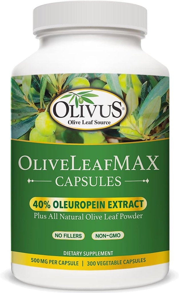 OliveLeafMAX Olive Leaf Extract (40% Oleuroepin) + Organic Olive Leaf Powder + No Fillers + 300 Vegetariánske kapsule + Zdroj zo Španielska a vyrobené v USA na GMP Facility
