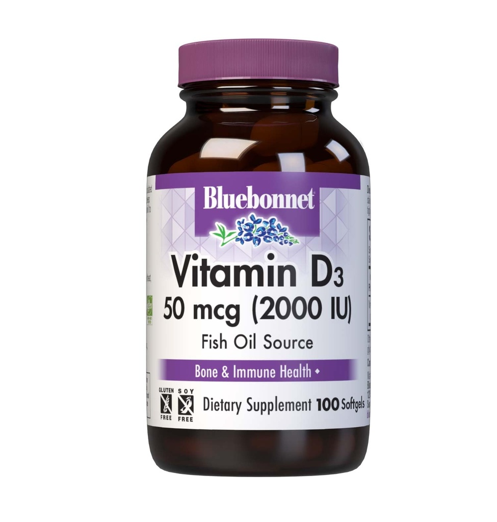Bluebonnet Vitamín D3 2000 IU Rastlinné kapsuly, počet 100 (dávka po 1)