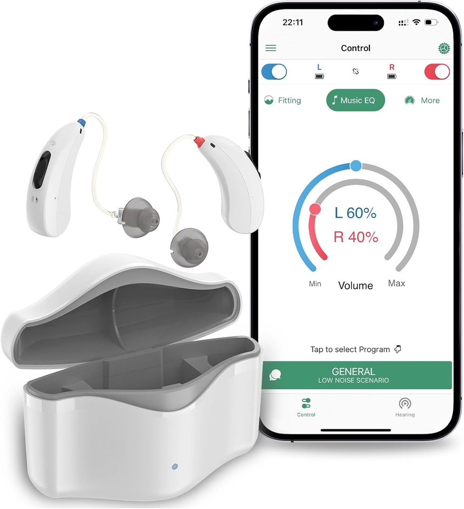Sluchové pomôcky pre seniorov nabíjateľné, RIC 16 Channel Hearing Aid s Bluetooth pre dospelých, Senior Hearing Aids s inteligentným zrušením hluku, Digitálne zariadenie na pomoc pri sluchu s APP Control, biela