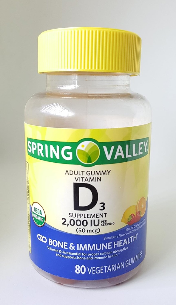 Jarné údolie Dospelý Gummy Vitamín D3 Supplement, 2000IU, 50mcg USDA Organic, 80 Vegetariánskych Gummies