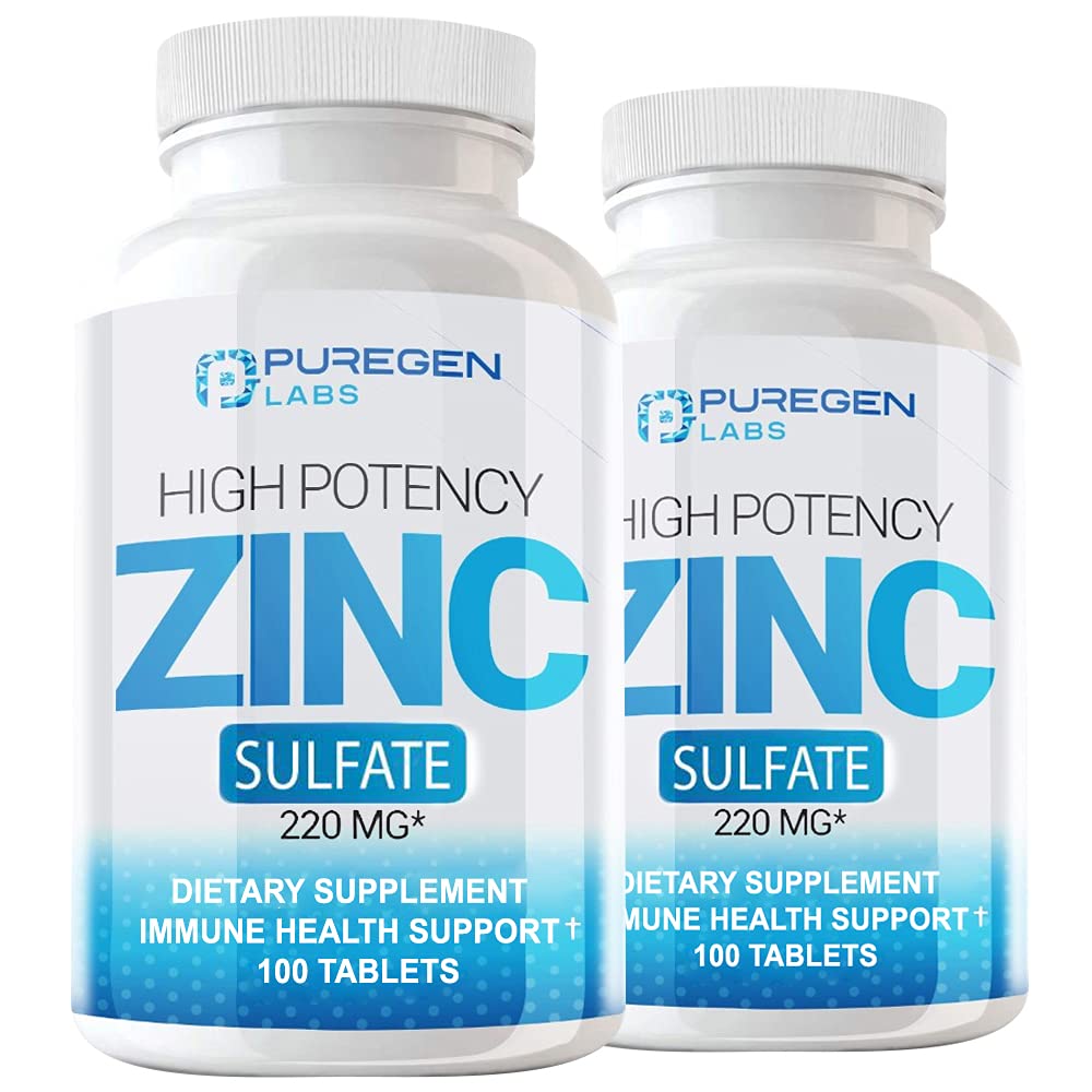 Puregen Labs Zinkový sulfát 220 mg Diétne doplnkové tablety - 100 grófov (Pack of 2)