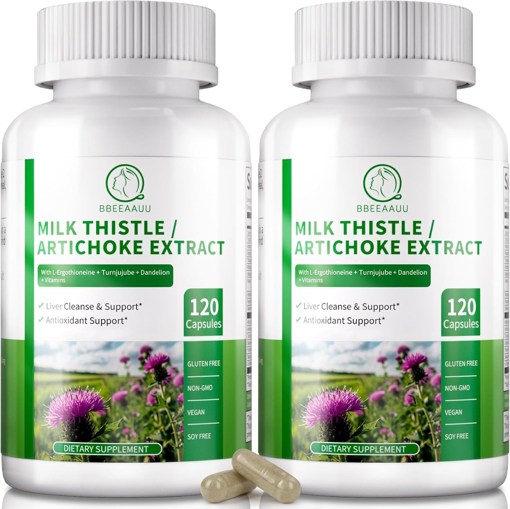 Pečeň Cleanse Detox & Repair 120 Kapsule, 16-in-1 Bylinné Pečeň Suplement with Milk Thitle, Artičoky, L-Ergotioneine, Turnjujube Dandelion Extract for Liver Renew & Antioxidant (2 balenie)